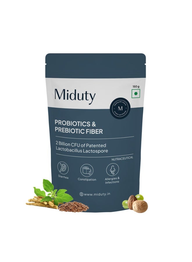 Miduty Probiotics Prebiotic Powder for Gut Health - Patented Lacto Bacillus Coagulans - Constipation Help- 150 grams - Image 1