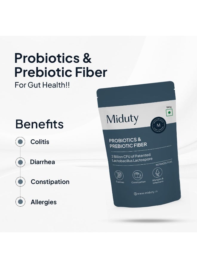 Miduty Probiotics Prebiotic Powder for Gut Health - Patented Lacto Bacillus Coagulans - Constipation Help- 150 grams - Image 3