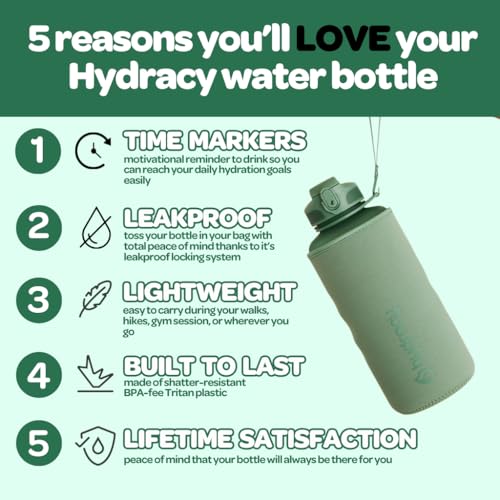 Hydracy Water Bottle with Time Marker -Large Half Gallon 64 oz BPA Free Bottle & No Sweat Sleeve -Leak Proof with Fruit Infuser Strainer & Times to Drink -Ideal for Sports & Outdoors - Image 2