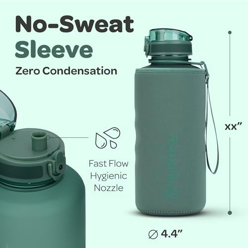 Hydracy Water Bottle with Time Marker -Large Half Gallon 64 oz BPA Free Bottle & No Sweat Sleeve -Leak Proof with Fruit Infuser Strainer & Times to Drink -Ideal for Sports & Outdoors - Image 5