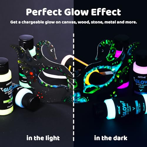 ARTME Glow in The Dark Paint, 10 Bright Colors 60ml/2oz Blacklight Paint Set, Neon Craft Paint, Acrylic Glow Fluorescent Paint Perfect for Art Painting, DIY projects, Halloween and Christmas Decoration - Image 5