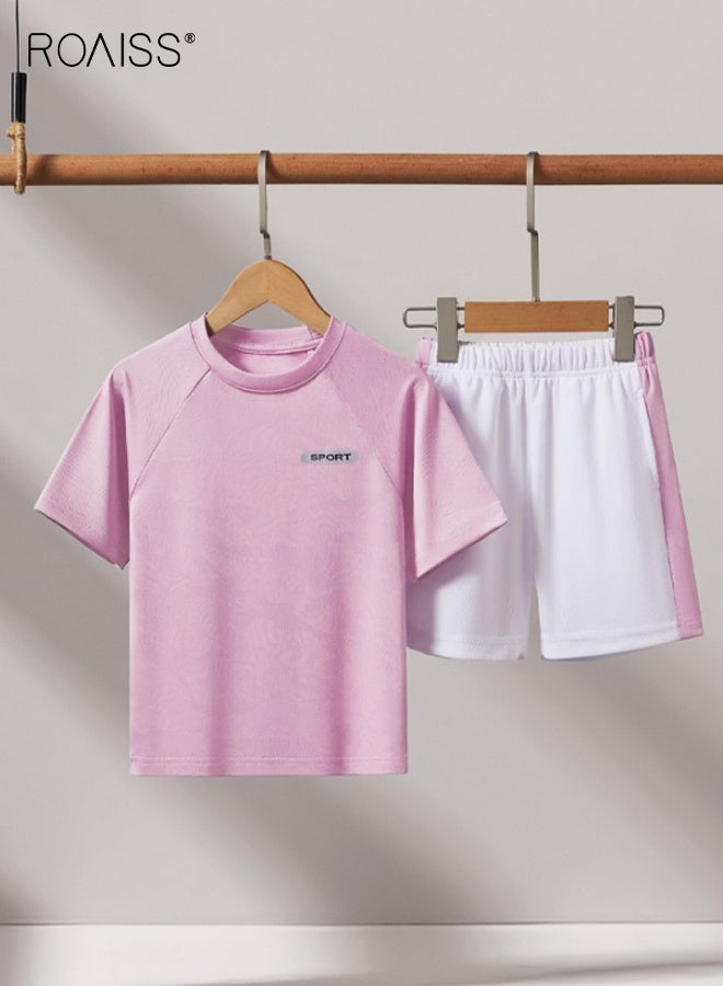 roaiss Kids T-shirt and Shorts Set, Girls Summer Outfit, 2 Piece Clothing Set, Sports Quick-drying Suit, Casual Sweat Tracksuit with Side Pockets, Suitable for Vacation, Travel, Beach, Running and Daily Wear - Image 2