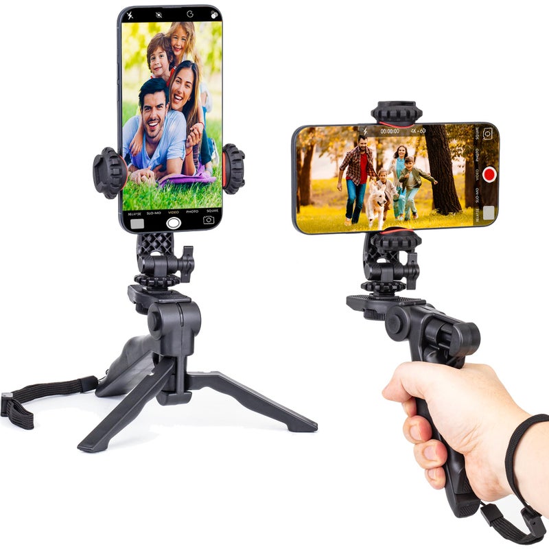 Zeadio Phone Tripod Stabilizer Grip, Smartphone Handheld Portable Selfie Stick Desktop Tabletop Stand Mount Holder for All Smartphones - Image 1