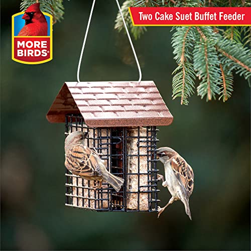 More Birds Double Suet Feeder with Weather Guard, 6.5" L X 4.25" W X 7.25" H, Brown - Image 2