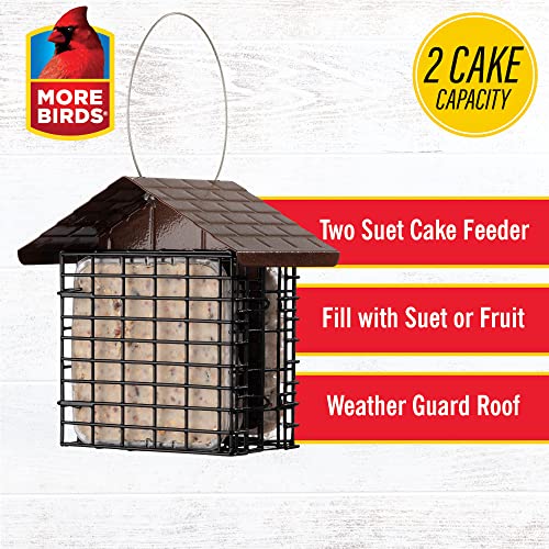 More Birds Double Suet Feeder with Weather Guard, 6.5" L X 4.25" W X 7.25" H, Brown - Image 3
