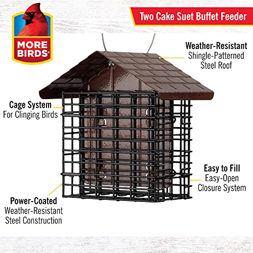 More Birds Double Suet Feeder with Weather Guard, 6.5" L X 4.25" W X 7.25" H, Brown - Image 4