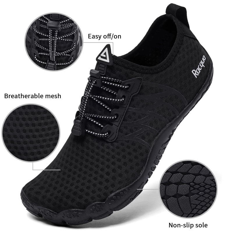 Racqua Water Shoes Lightweight Quick-Dry Swim Shoes Breathable Beach Shoes Barefoot Aqua Outdoor for Men Women Black 10 Women/9 Men - Image 4