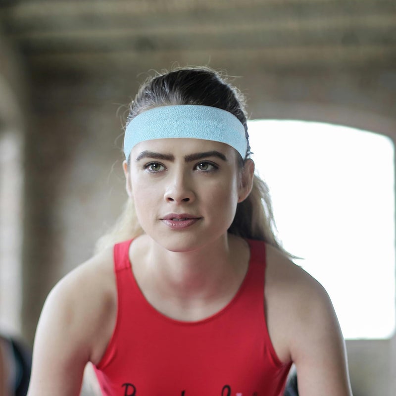 3pcs Non Slip Sports Sweatbands Moisture Wicking Headbands Sky Blue Rose Red Fluorescent Green - Image 5