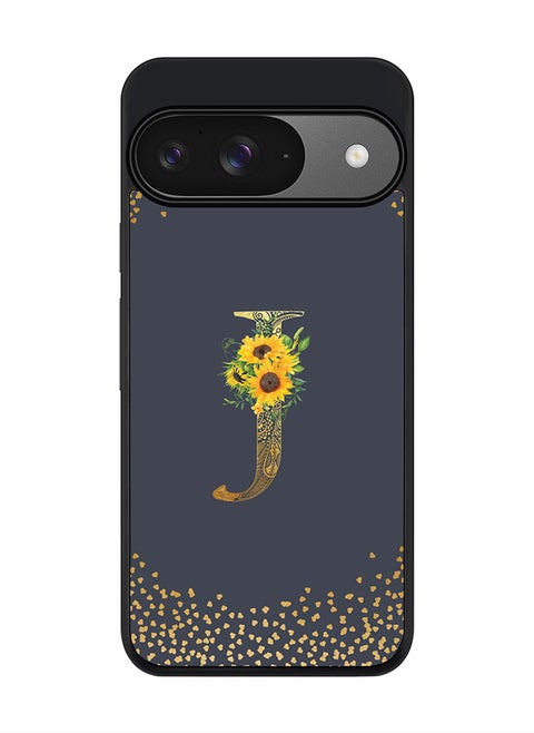 For Google Pixel 9 Case,Slim fit Camera Protection, Shockproof Thin Phone cover - Custom Floral Monogram - J (Grey )