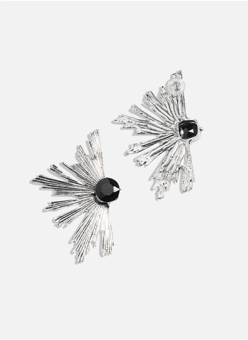 SOHI Metallic Flora Drop Earrings - Black