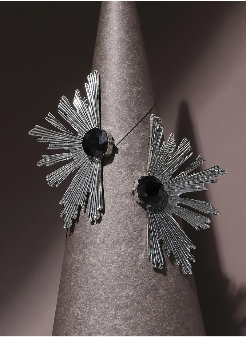 SOHI Metallic Flora Drop Earrings - Black