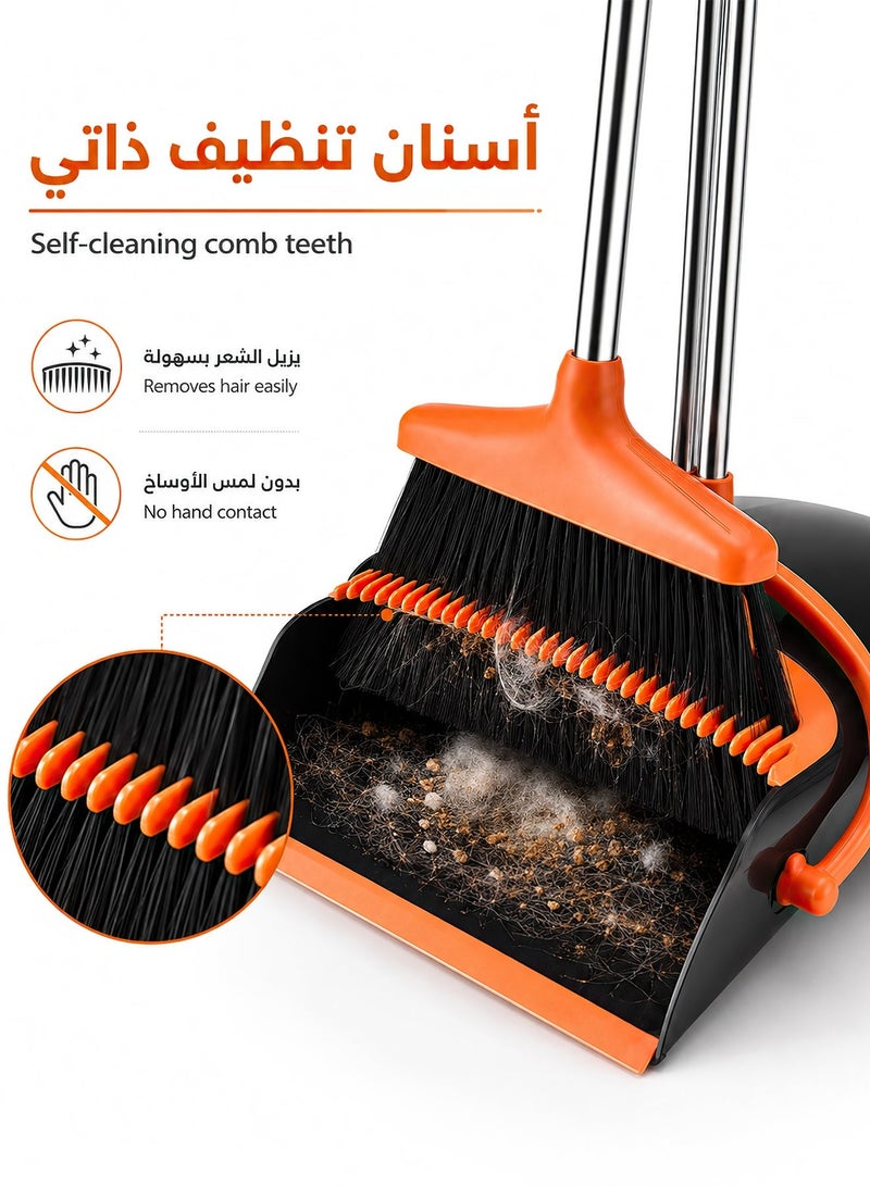 OHAHO Upgrade Broom and Dustpan Set, Self-Cleaning with Dustpan Teeth, Indoor&Outdoor Sweeping, Ideal for Dog Cat Pets Home Use, Stand Up Broom and Dustpan - Image 3