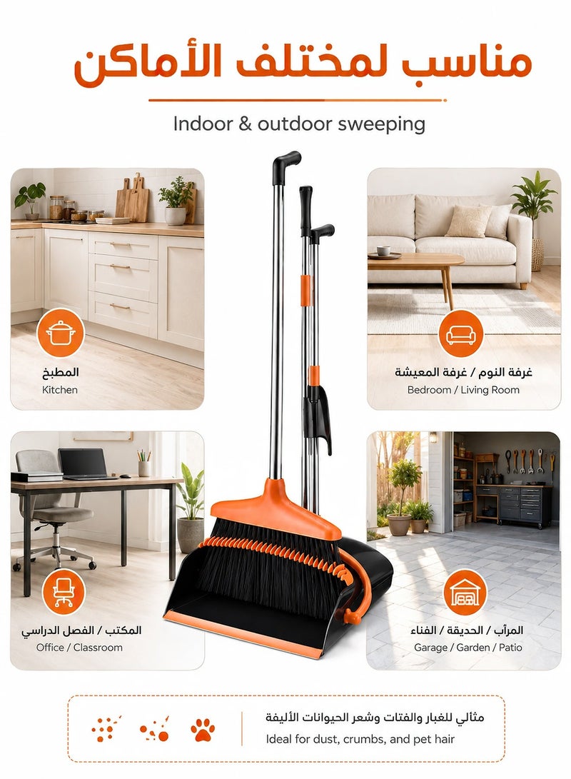 OHAHO Upgrade Broom and Dustpan Set, Self-Cleaning with Dustpan Teeth, Indoor&Outdoor Sweeping, Ideal for Dog Cat Pets Home Use, Stand Up Broom and Dustpan - Image 5