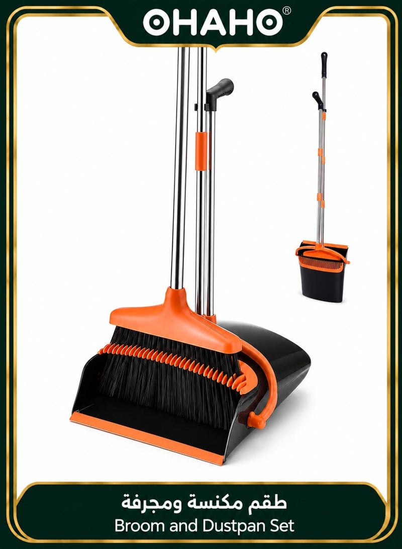 OHAHO Upgrade Broom and Dustpan Set, Self-Cleaning with Dustpan Teeth, Indoor&Outdoor Sweeping, Ideal for Dog Cat Pets Home Use, Stand Up Broom and Dustpan - Image 1