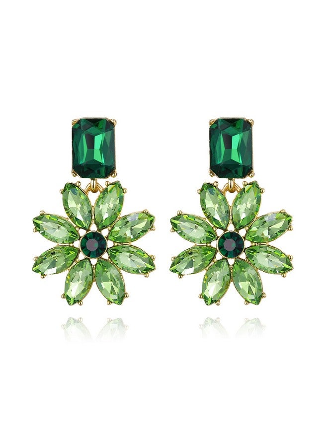 BriLove Sparkly Bling Rhinestones Marquise Emerald Cut Cluster Flower Earrings For Women Summer Party Jewelry Accessory Emerald Color Gold-Tone - Image 1