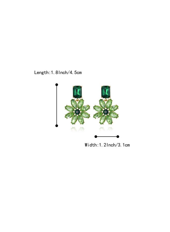 BriLove Sparkly Bling Rhinestones Marquise Emerald Cut Cluster Flower Earrings For Women Summer Party Jewelry Accessory Emerald Color Gold-Tone - Image 4