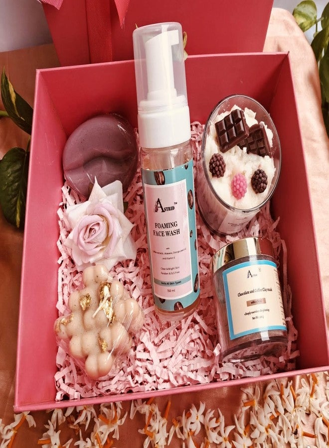 Astrid Diwali Delight Coffee -Choco Bliss Aromatherapy Gift Box by Astrid | Handmade Gifting | Foaming Face wash, Dessert candle, Clay mask, handmade soap - Image 1
