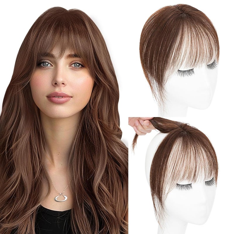 شعر هيرو كليب في بانغز 100 شعر بشري حقيقي بانغز رفيعة 360 تغطية 3D كليب على شعر للنساء بانغز مزيفة بانغز هوائية للاستخدام اليومي قطع شعر إكسسوارات شعر 8 بوصة بني داكن