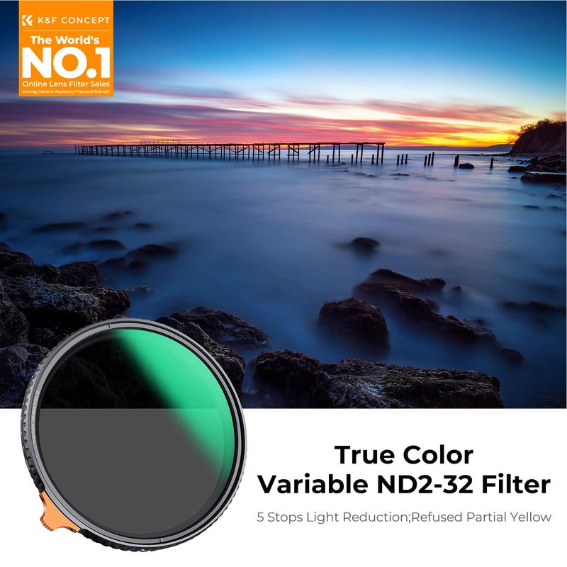 K&F CONCEPT 67mm True Color Variable ND2-32 (1-5 Stops) ND Lens Filter, Adjustable Neutral Density Filter with 28 Multi-Layer Coatings for Camera Lens - Image 2