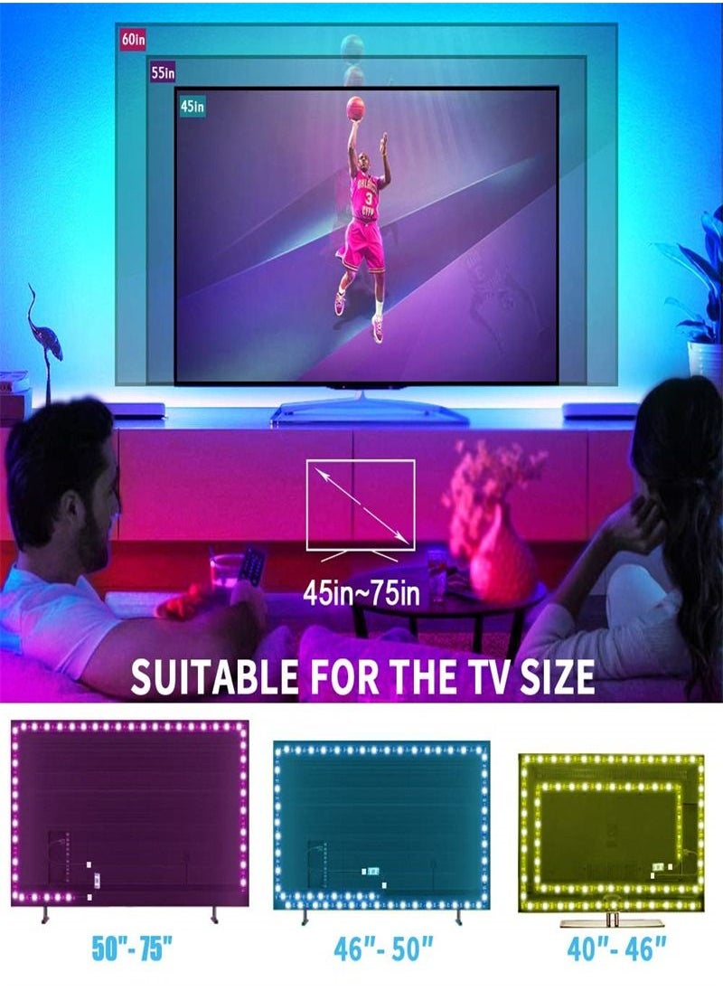 Generic - TV LED Backlights 4.5M,Romwish LED Strip Lights with Bluetooth APP Control for 65-75 inch TV, 16 Million Colors, Music Sync Color Changing + Sensitive Mic + Timing Function, Adapter USB Powered - Image 1