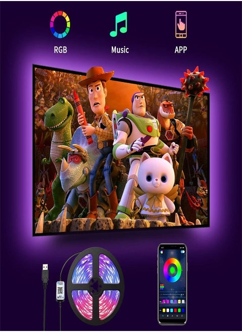 TV LED Backlights 4.5M,Romwish LED Strip Lights with Bluetooth APP Control for 65-75 inch TV, 16 Million Colors, Music Sync Color Changing + Sensitive Mic + Timing Function, Adapter USB Powered