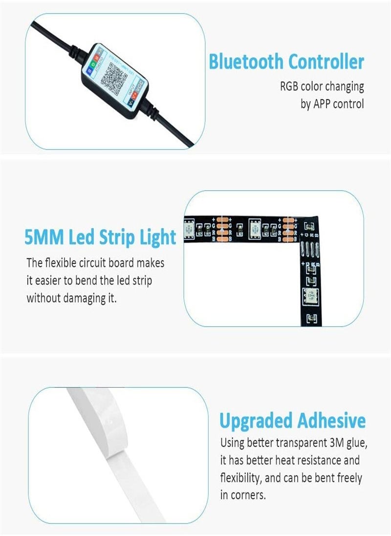 Generic - TV LED Backlights 4.5M,Romwish LED Strip Lights with Bluetooth APP Control for 65-75 inch TV, 16 Million Colors, Music Sync Color Changing + Sensitive Mic + Timing Function, Adapter USB Powered - Image 1