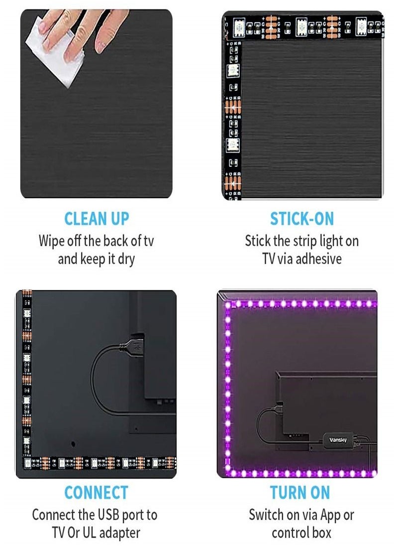 Generic - TV LED Backlights 4.5M,Romwish LED Strip Lights with Bluetooth APP Control for 65-75 inch TV, 16 Million Colors, Music Sync Color Changing + Sensitive Mic + Timing Function, Adapter USB Powered - Image 1