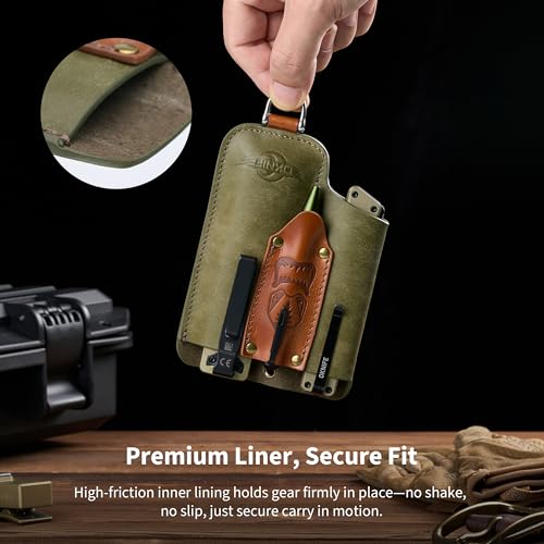 OKNIFE Osheath S1 3 in1 Leather Sheath for Flat Flashlight, Pocket Knife, Mini Pen, EDC Kit Belt Organizer for Belt with Horseshoe Buckle Keychain - Image 5