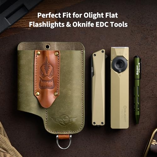 OKNIFE Osheath S1 3 in1 Leather Sheath for Flat Flashlight, Pocket Knife, Mini Pen, EDC Kit Belt Organizer for Belt with Horseshoe Buckle Keychain - Image 2