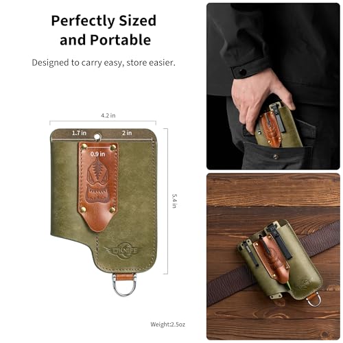 OKNIFE Osheath S1 3 in1 Leather Sheath for Flat Flashlight, Pocket Knife, Mini Pen, EDC Kit Belt Organizer for Belt with Horseshoe Buckle Keychain - Image 4