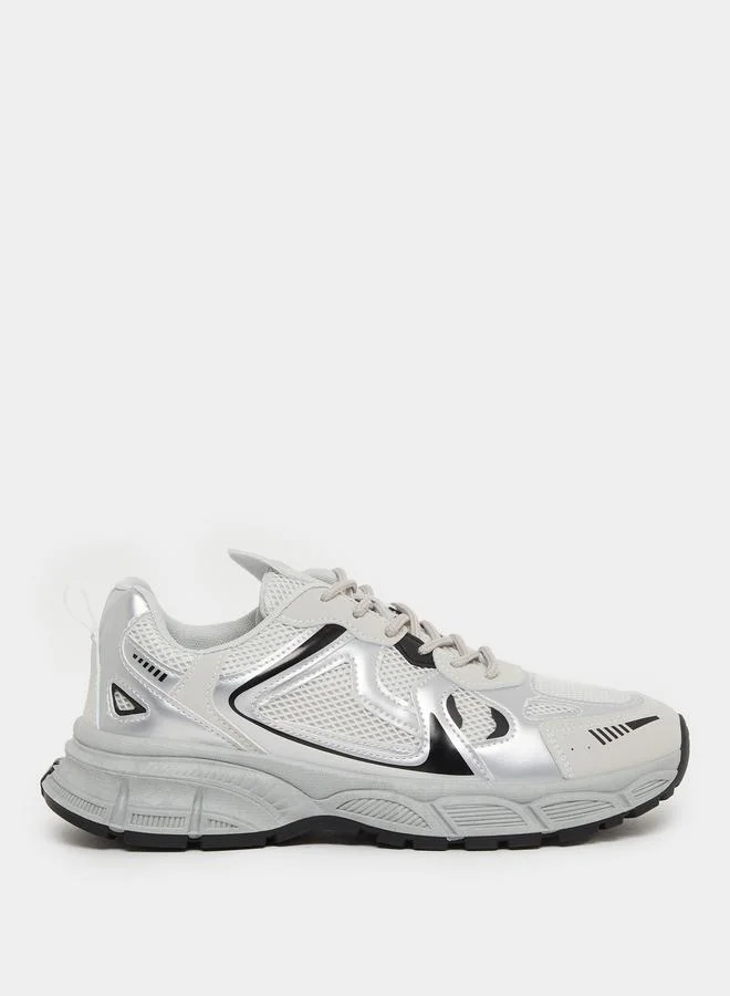 ستايلي Styli Textured Lace Up Chunky Sole Sneakers