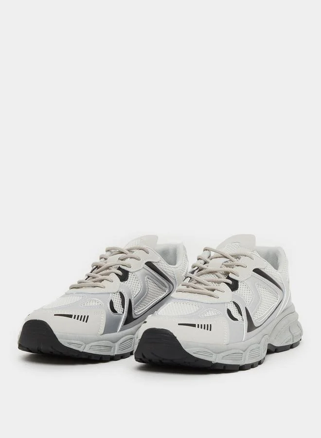 ستايلي Styli Textured Lace Up Chunky Sole Sneakers