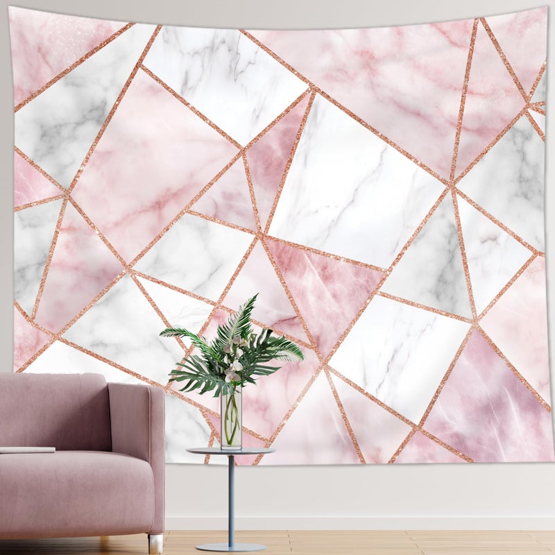 Riyidecor Pink Grey Marble Wall Tapestry Art Decor 59Wx51H Inch Luxury Texture Dark Pastel Blush Gray White Geometric Girly Aesthetic Unique Blocks Cracked Living Room Bedroom Fabric Polyester