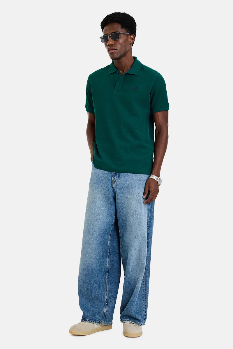 سنيتش Dark Green Solid Half Sleeve Regular Fit Casual T-Shirt