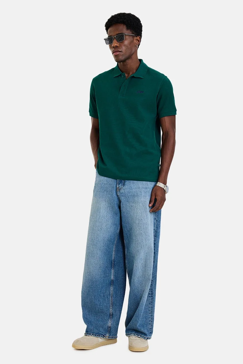 SNITCH Dark Green Solid Half Sleeve Regular Fit Casual T-Shirt
