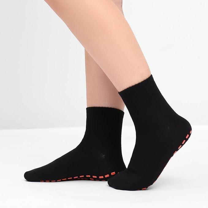 WKLOUYHE 5 Pairs Non Slip Socks Non Skid Sticky Grippy Yoga Pilates Hospital Sock Men Women_Free Size,Black - Image 2