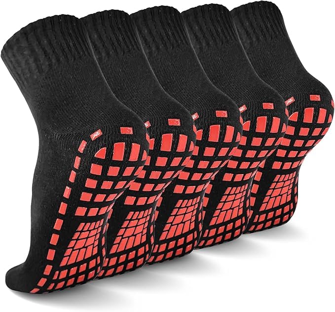 WKLOUYHE 5 Pairs Non Slip Socks Non Skid Sticky Grippy Yoga Pilates Hospital Sock Men Women_Free Size,Black - Image 1