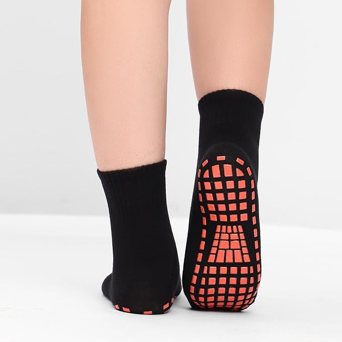 WKLOUYHE 5 Pairs Non Slip Socks Non Skid Sticky Grippy Yoga Pilates Hospital Sock Men Women_Free Size,Black - Image 3