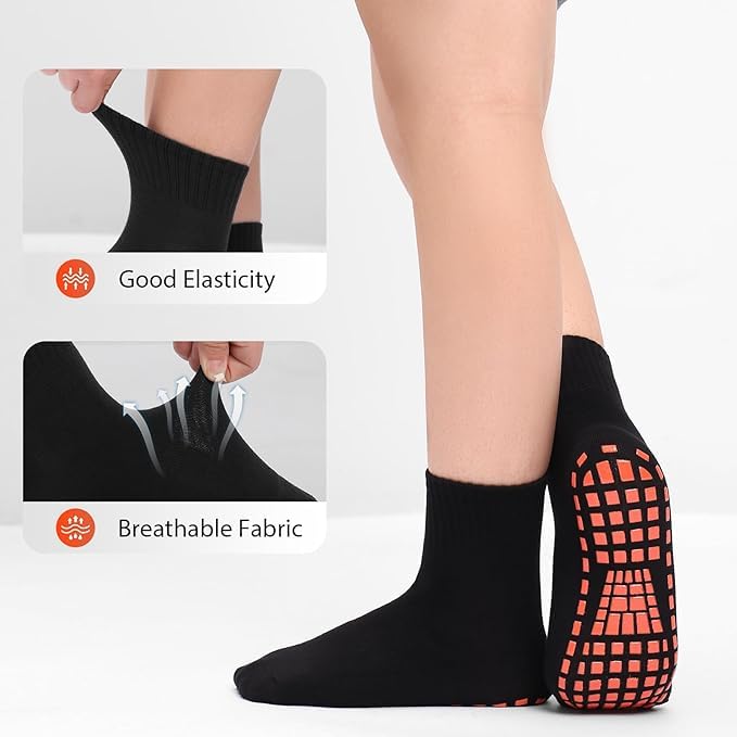 WKLOUYHE 5 Pairs Non Slip Socks Non Skid Sticky Grippy Yoga Pilates Hospital Sock Men Women_Free Size,Black - Image 4