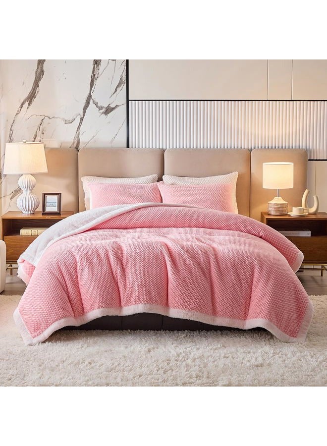 Flysheep Luxury Flannel Fleece Sherpa Blankets Twin Size for Bed, Jacquard Boho 3-Layer Thick and Warm Blanket for Winter, Soft Cozy Fuzzy Plush Velvet Blanket with 2 Pillow Cases, Pink, 68x86 Inches - Image 2