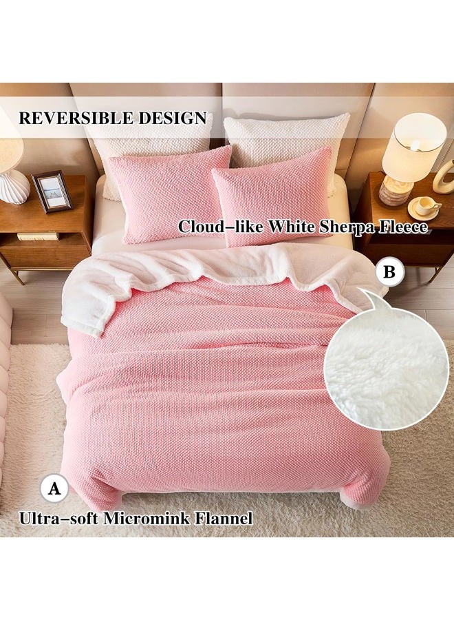 Flysheep Luxury Flannel Fleece Sherpa Blankets Twin Size for Bed, Jacquard Boho 3-Layer Thick and Warm Blanket for Winter, Soft Cozy Fuzzy Plush Velvet Blanket with 2 Pillow Cases, Pink, 68x86 Inches - Image 4