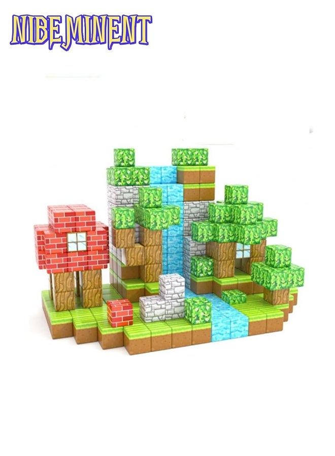 NIBEMINENT 100PCS Magnetic Blocks-Build Mine Magnet World Set for Boys & Girls Age 3-5 6-8, STEM Sensory Toys for Toddlers Gifts for 3+ Years Kids,1" Magnet Cubes Classroom Must Haves Construction Toys (Garden)  - Image 1