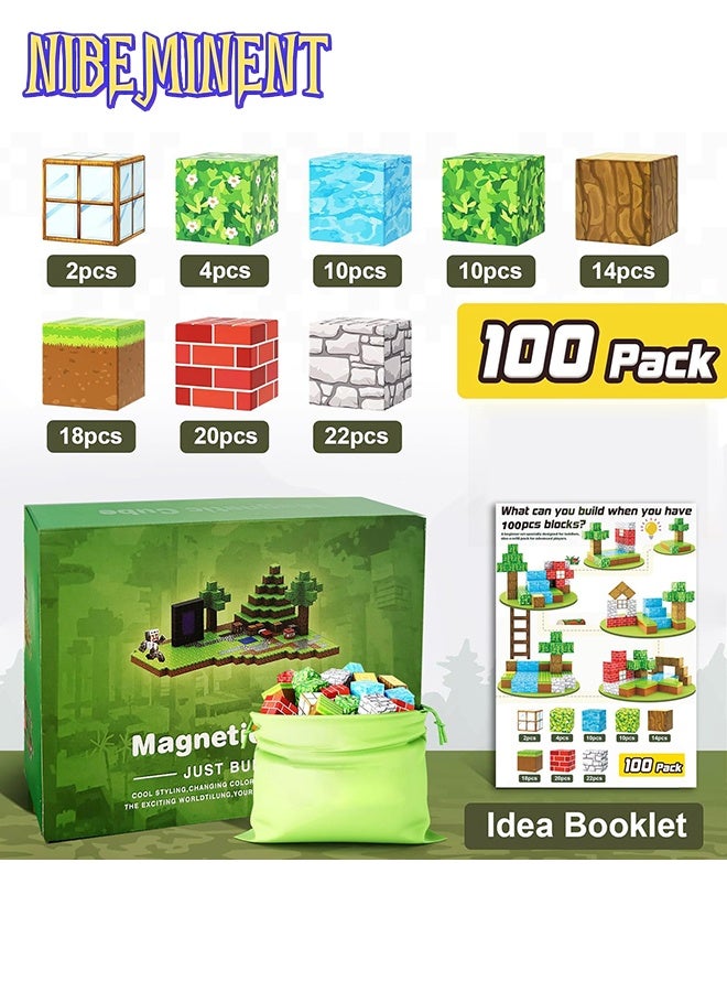 NIBEMINENT 100PCS Magnetic Blocks-Build Mine Magnet World Set for Boys & Girls Age 3-5 6-8, STEM Sensory Toys for Toddlers Gifts for 3+ Years Kids,1" Magnet Cubes Classroom Must Haves Construction Toys (Garden)  - Image 2