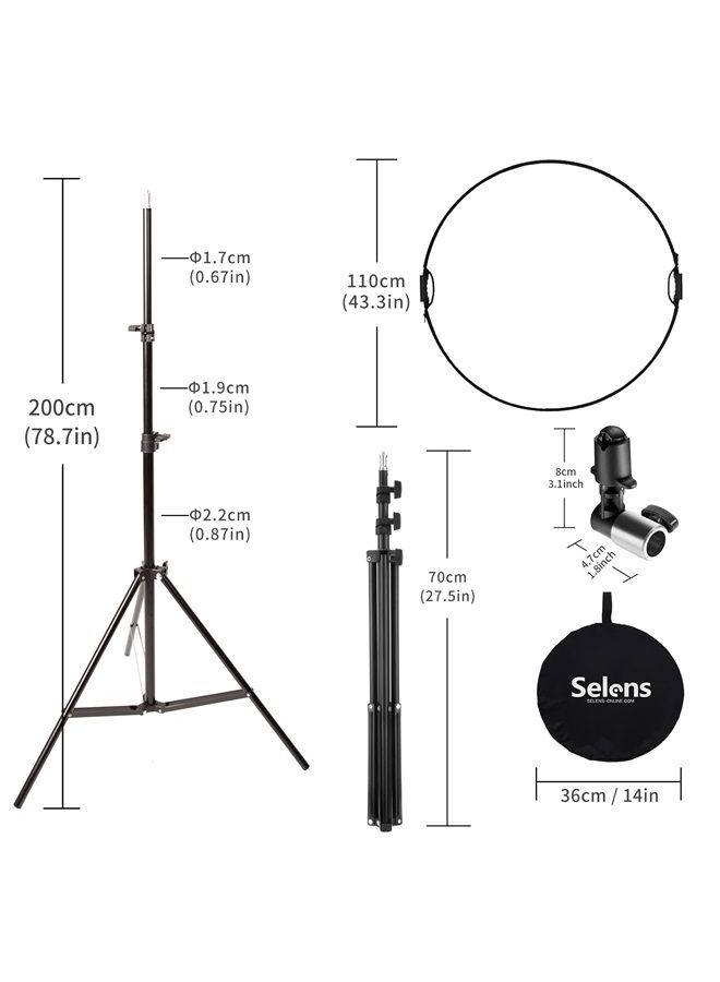 Selens 43" Photography Reflector with 6.5ft Light Stand, Handle Light Reflector for Photography, 5-in-1 Reflector with Photography Stand and Holder Kit - Image 5
