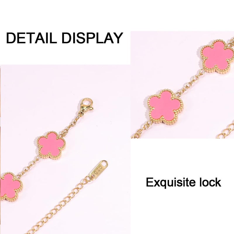 FLY FEI 18K Gold-Plated Four Leaf Clover Bracelet for Women,Adjustable lucky Bracelet Jewelry Gift-Hypoallergenic Charm for Birthdays, Wellness & Daily Wear(style01-Pink) - Image 4