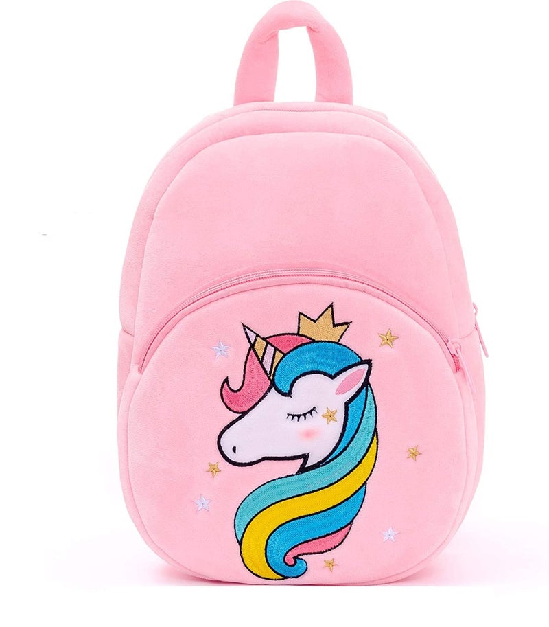 Frantic Kids Soft Animal Cartoon Travelling School Bag Soft Plush Standard 2 Compartment Backpack s Boys Girls Baby For 2 To 5 Years Baby/Boys/Girls Nursery, Preschool, Picnic(Pinkunicorn21) - Image 1