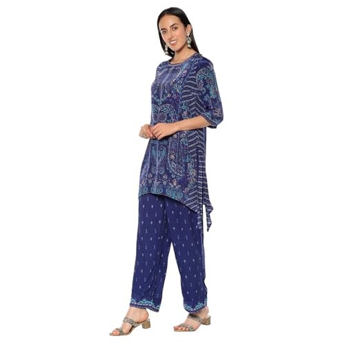 Biba Women's Blue Crepe Asymmetric Suit Set_42 - Image 4