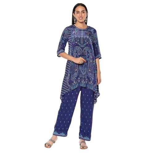Biba Women's Blue Crepe Asymmetric Suit Set_42 - Image 1