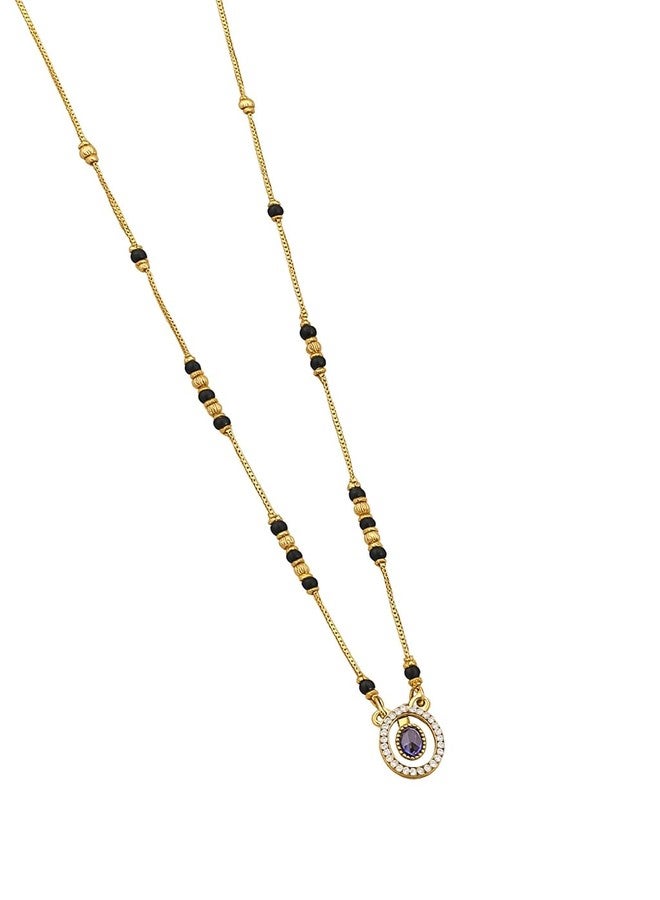 sweeply Daily, Wear Designer Black Bead Mangalsutra with Oval Purple Stone Pendant for Women, Best Birthday Gift, perfect for Anniversary, Mother's Day gift, Valentine Gift, Gift for Diwali - Image 1