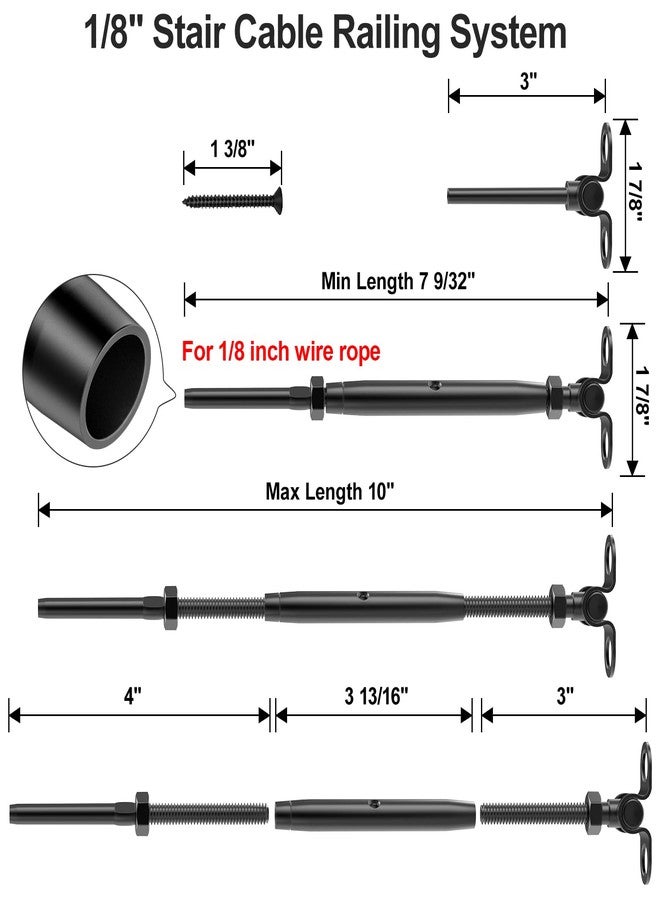 BLIKA 15 Pair 1/8" Black Cable Railing Kit Swage Toggle Turnbuckle Hardware, Adjustable Angle T316 Stainless Steel Cable Railing Kits for 2"x2", 4"x4" Wood Posts, Black Deck Railing Kit for Stairs - Image 2